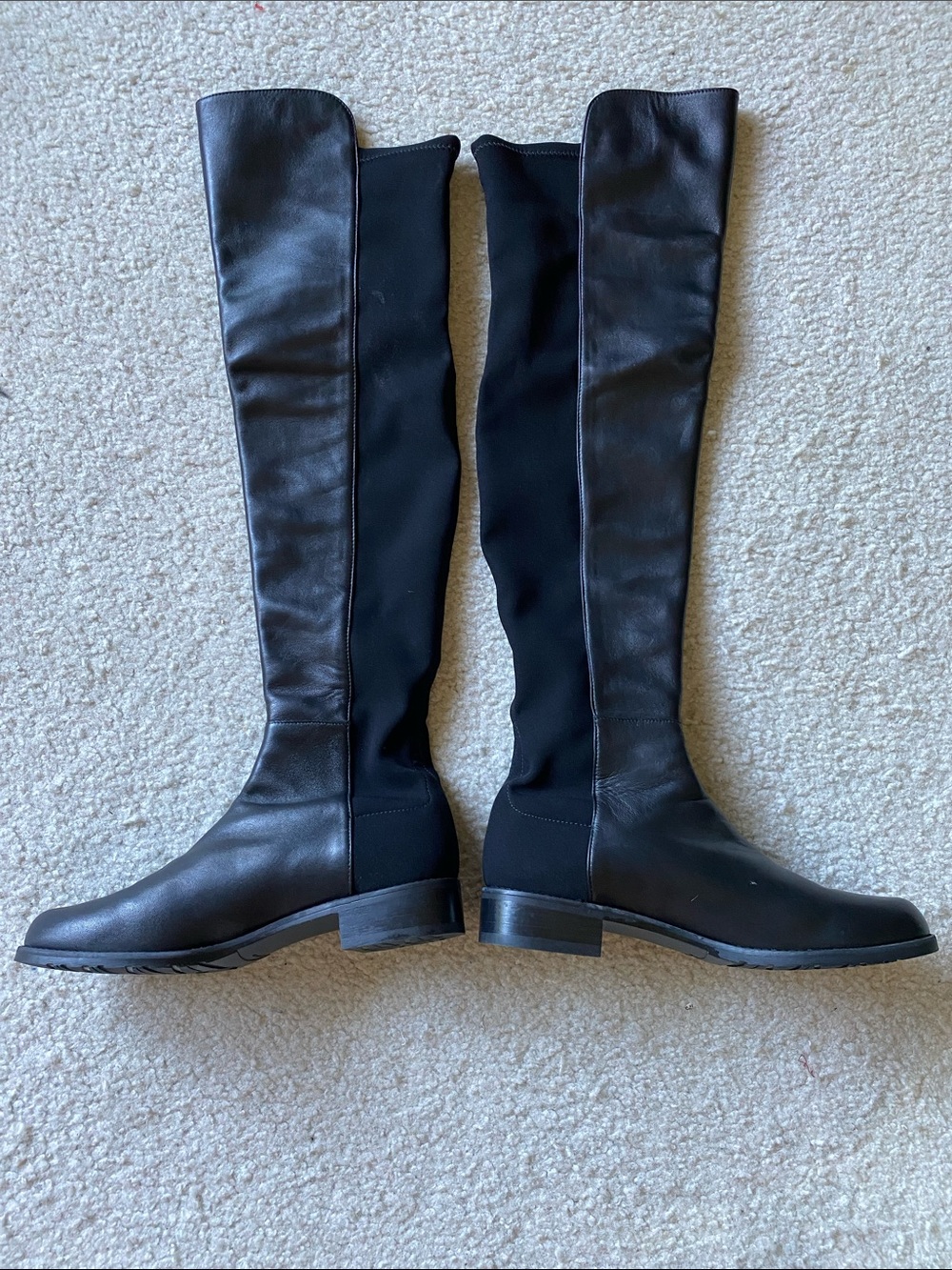 Stuart Weismann black over the knee leather and fabric boots, new ,size 10